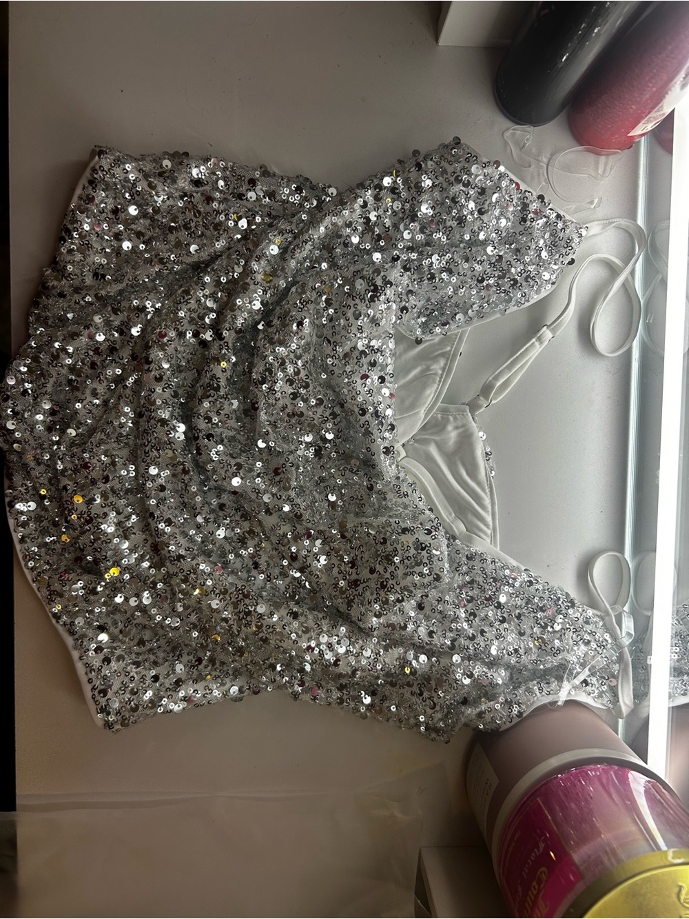 Fashion Nova Silver Sequin Crop Top